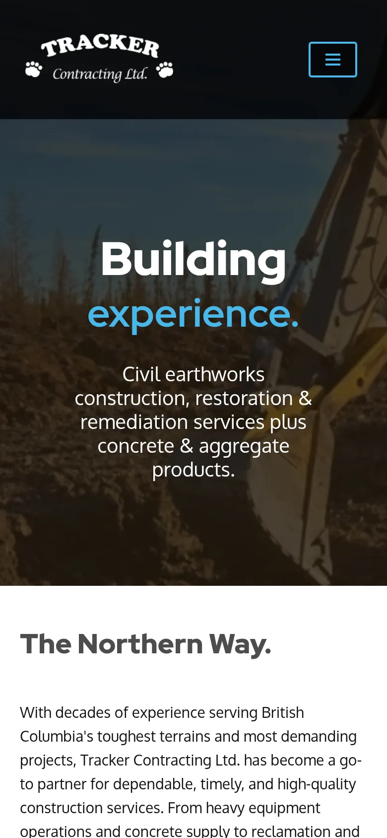 Tracker Contracting home page on a phone