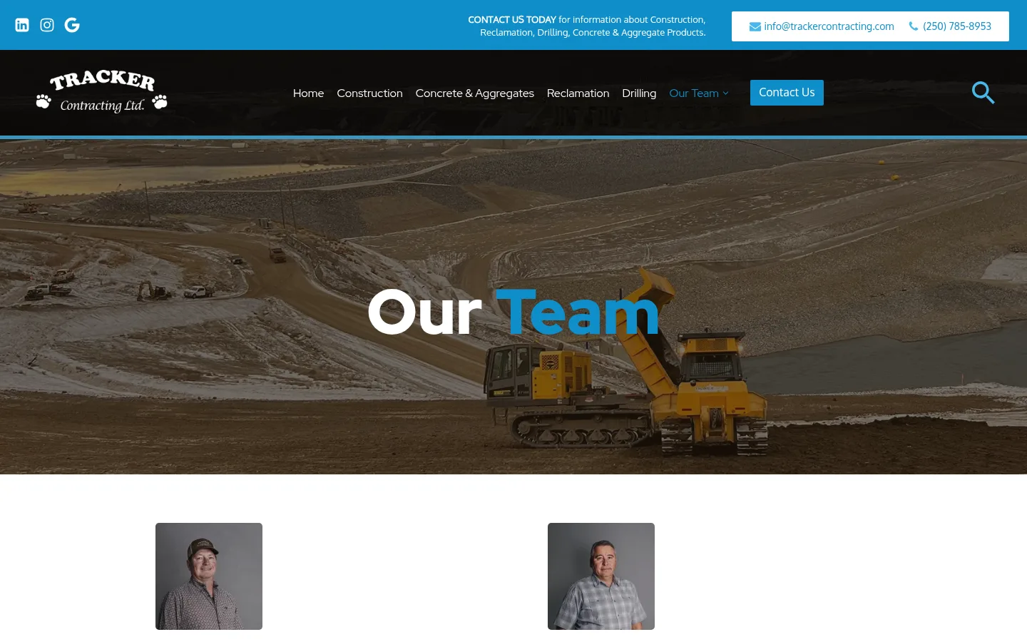 Tracker Contracting Our Team page with staff headshots